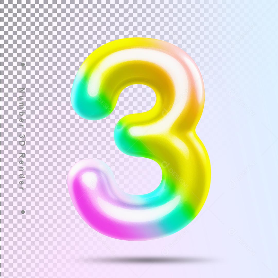 Número 3D 3 Arco Íris Elemento Para Composição PSD