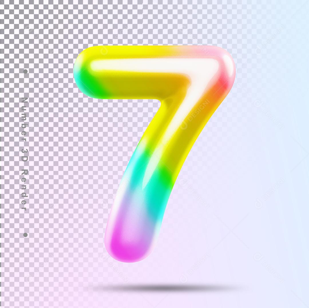 Número 3D 7 Arco Íris Elemento Para Composição PSD