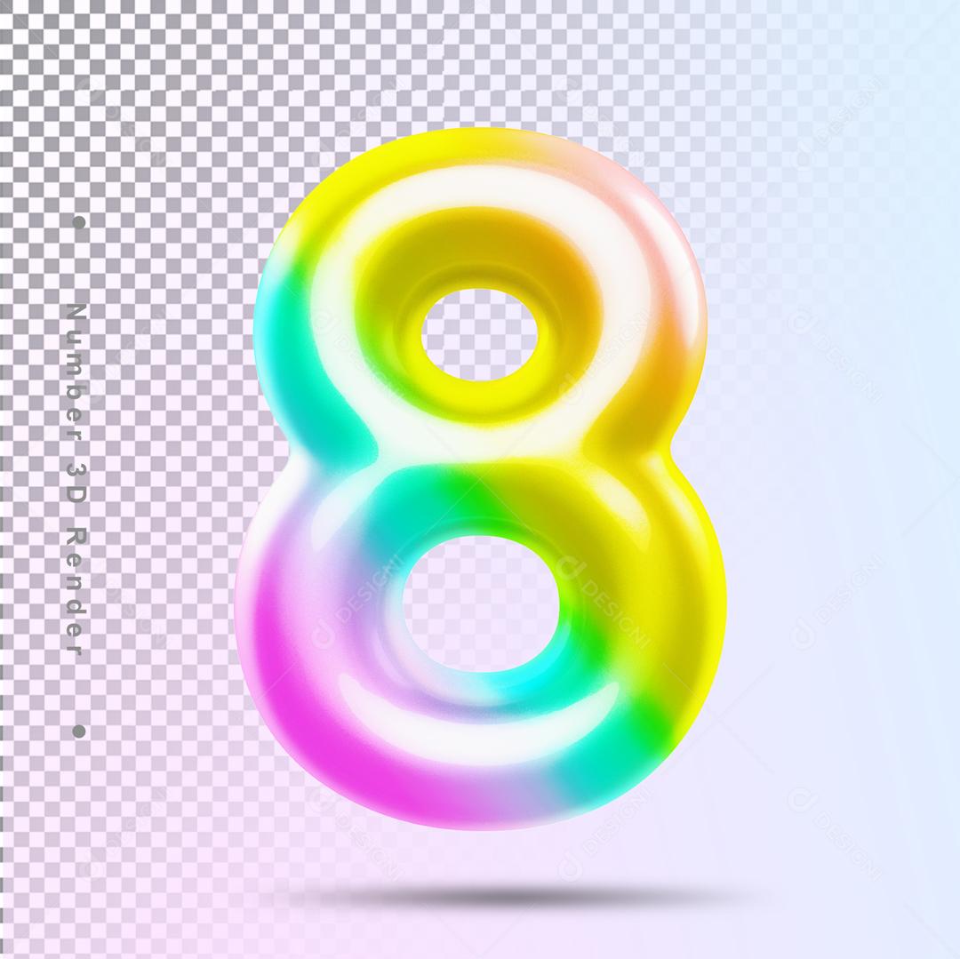 Número 3D 8 Arco Íris Elemento Para Composição PSD