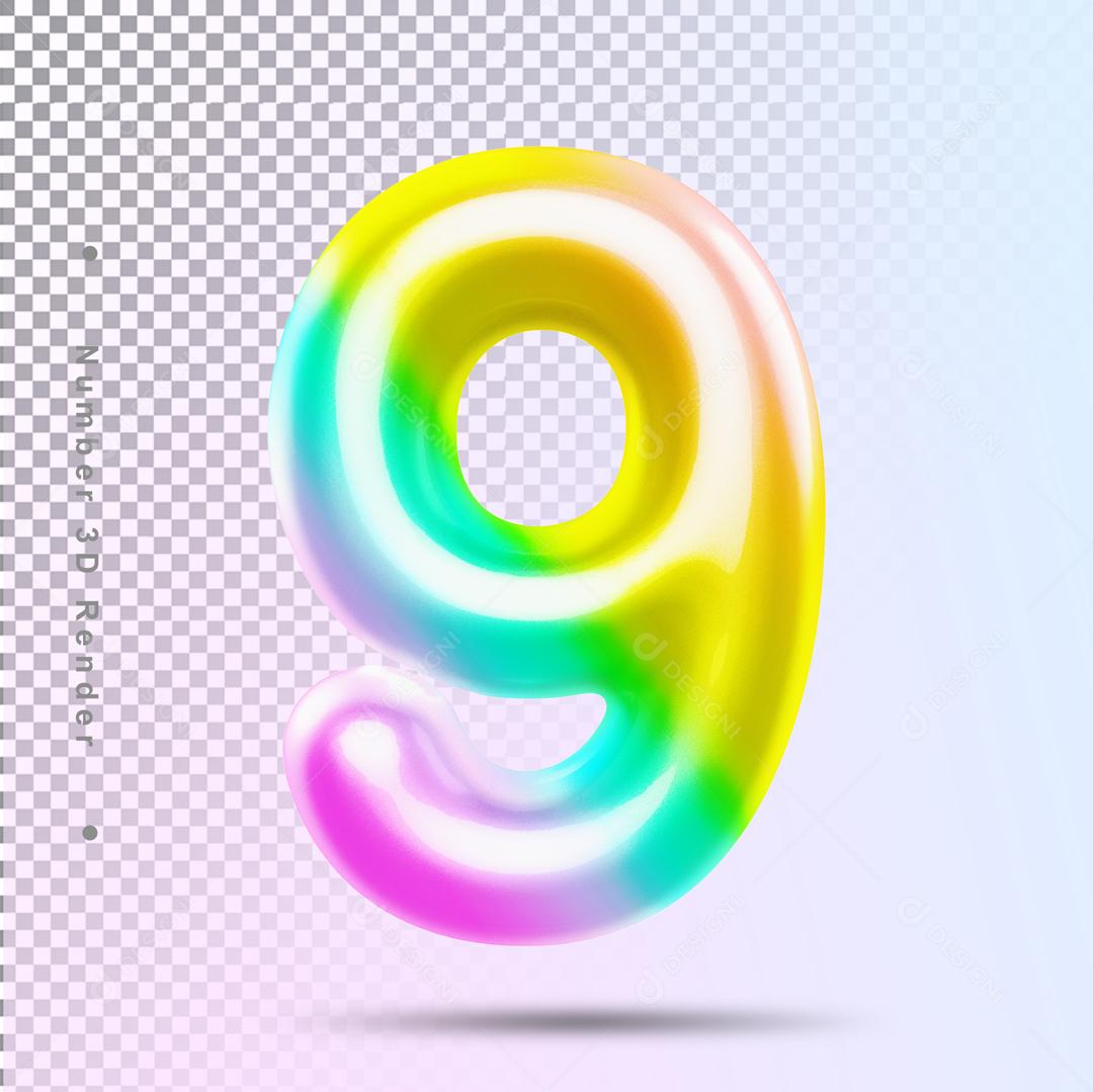 Número 3D 9 Arco Íris Elemento Para Composição PSD