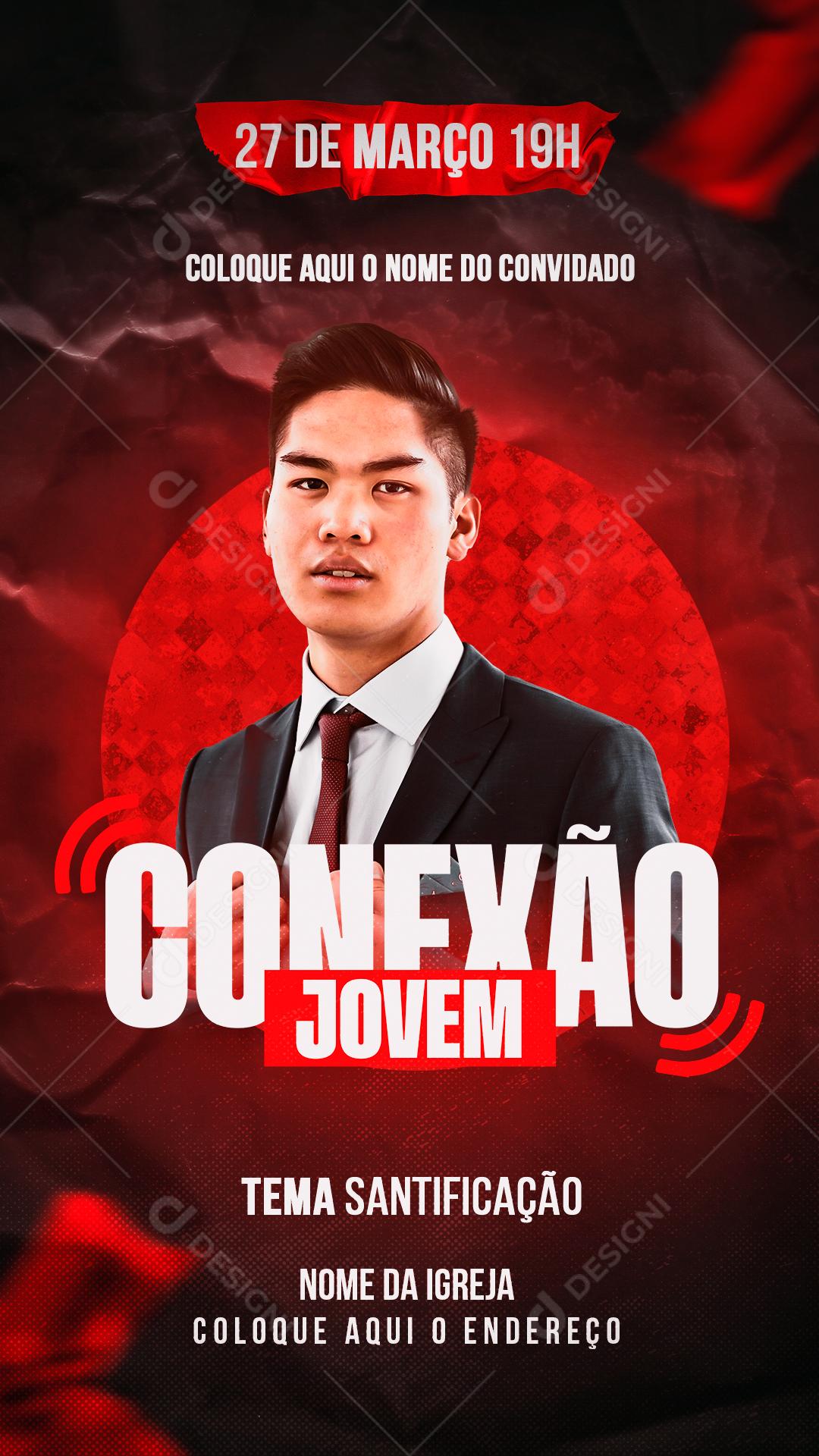 Flyer Story Conexão Jovem Culto Igrejas PSD Editável