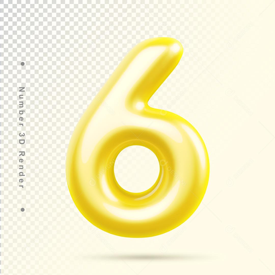 Número 6 Dourado 3D Para composição PSD