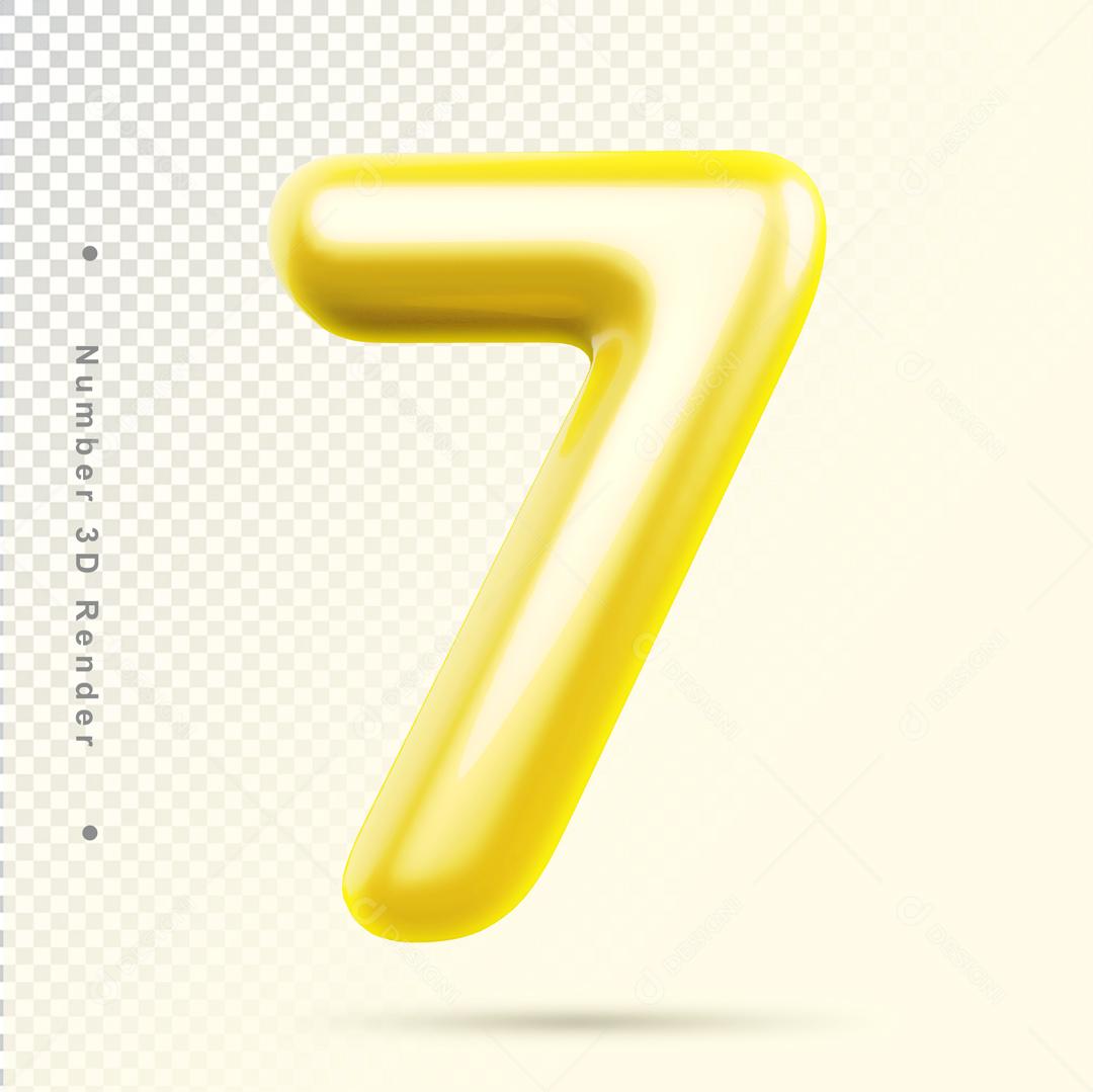 Número 7 Dourado 3D Para composição PSD