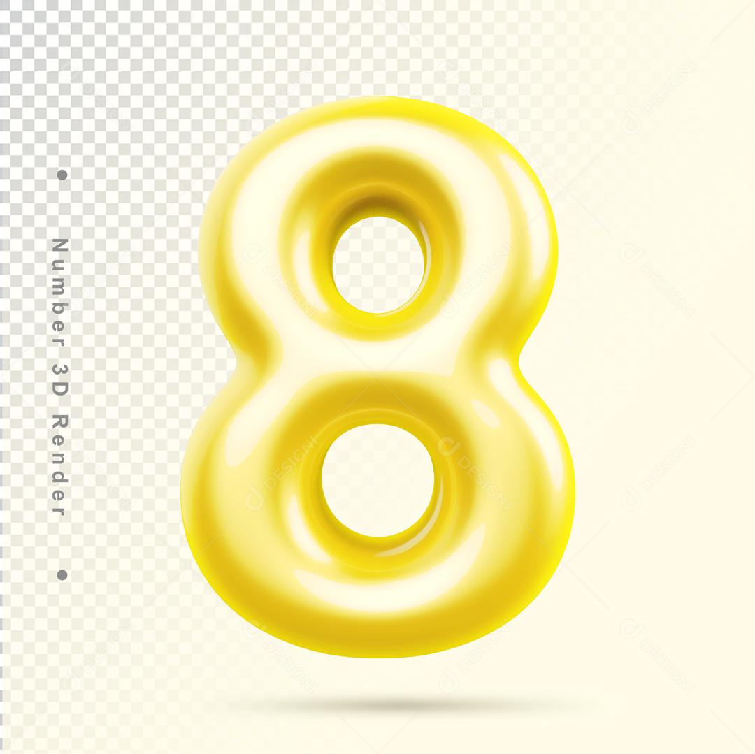 Número 8 Dourado 3D Para composição PSD
