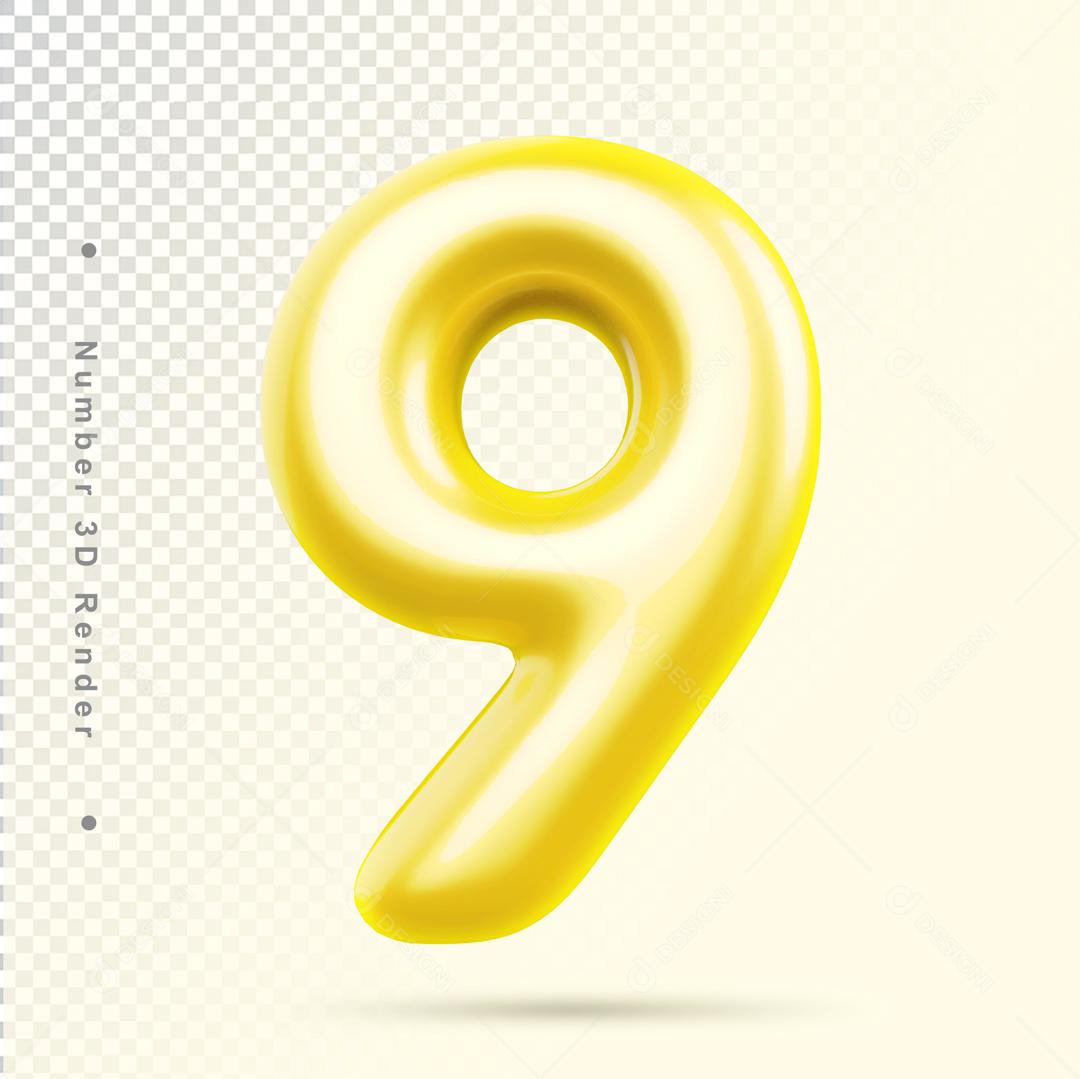 Número 9 Dourado 3D Para composição PSD