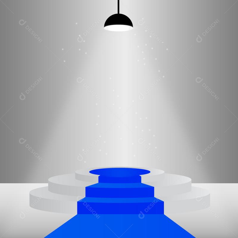 White backdrop with podium and blue banner vector EPS