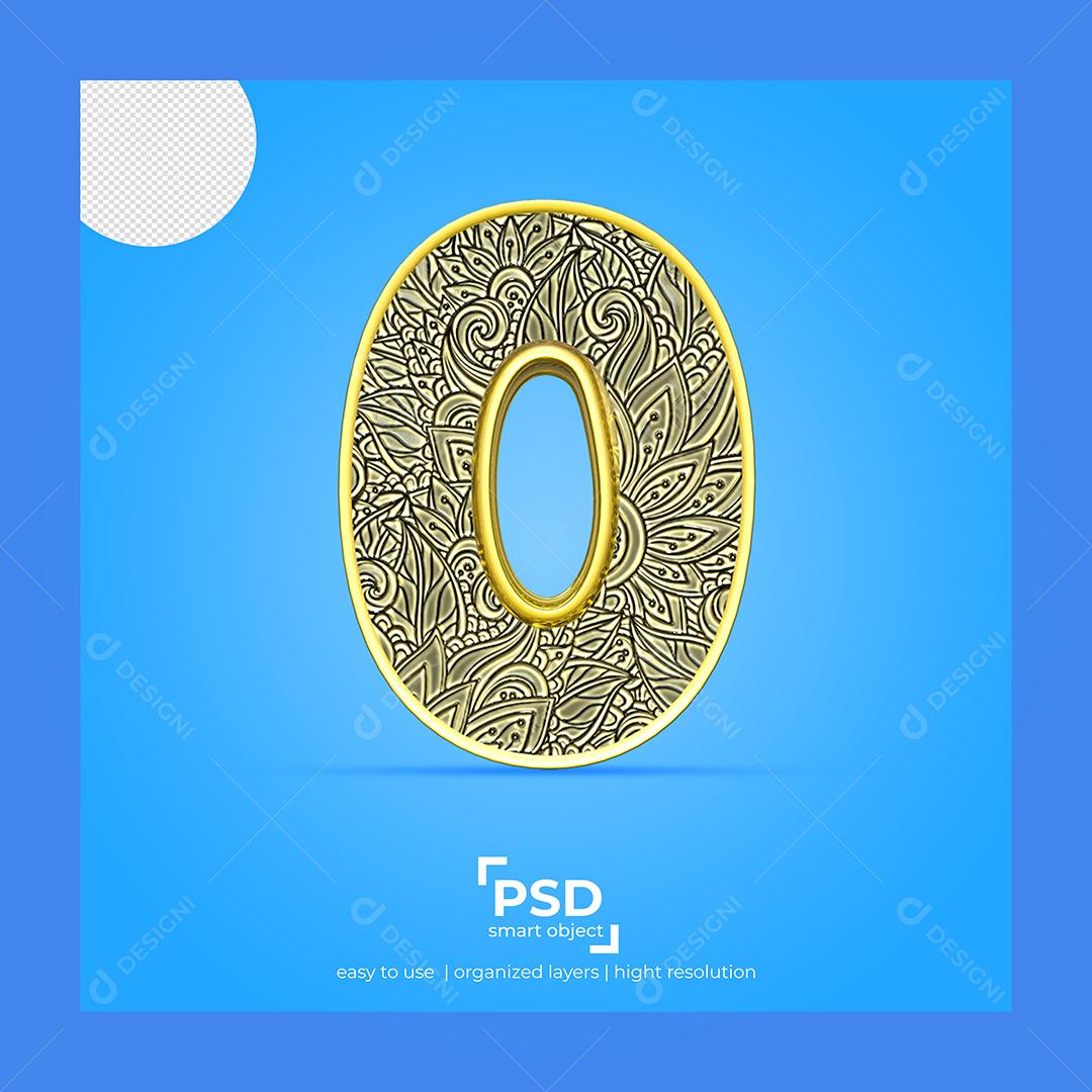 Número 3D 0 com Fonte de Arte Elemento Para composição PSD