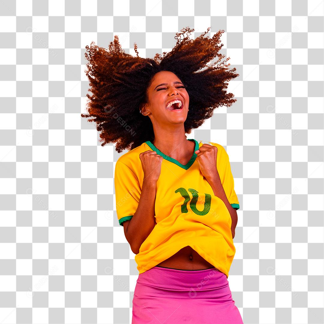Mulher Fã brasileira comemorando no futebol