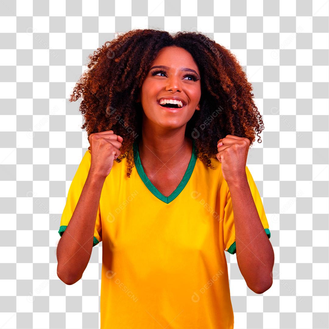 Fã brasileira comemorando no futebol