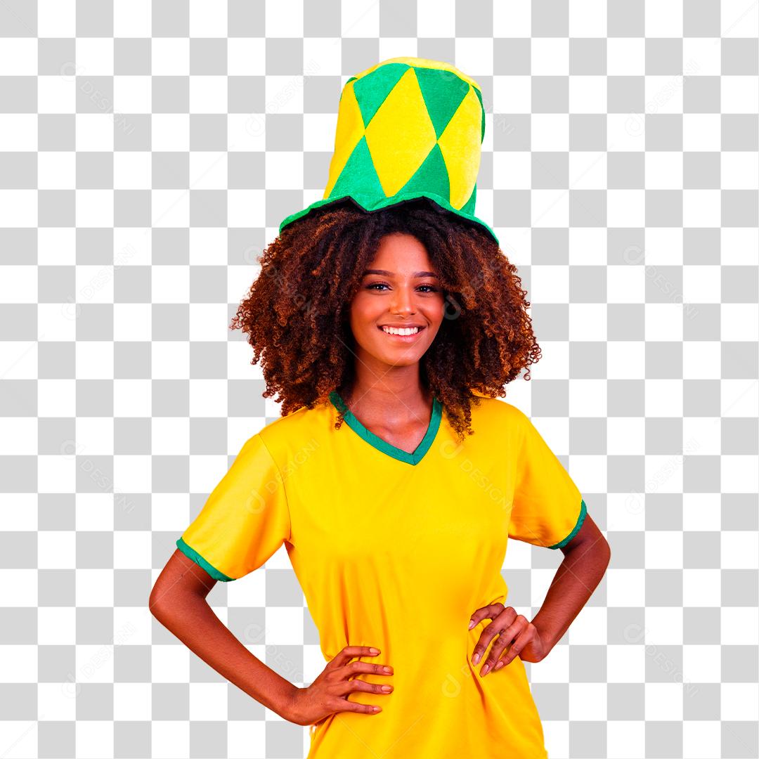 Fã Brasileira com com Chapéu e Camisa do Brasil