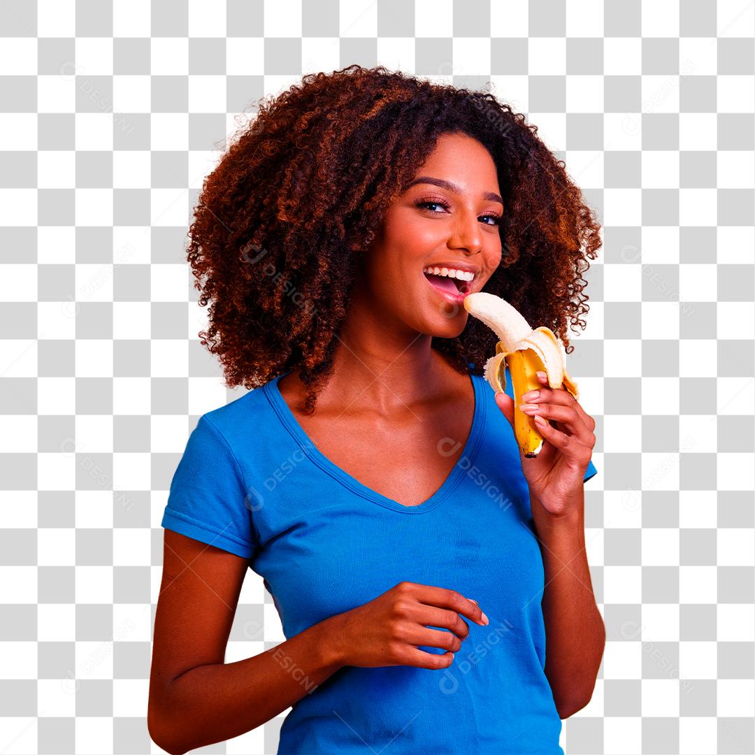 Linda Mulher comendo banana. Conceito de saúde. Alimentação saudável