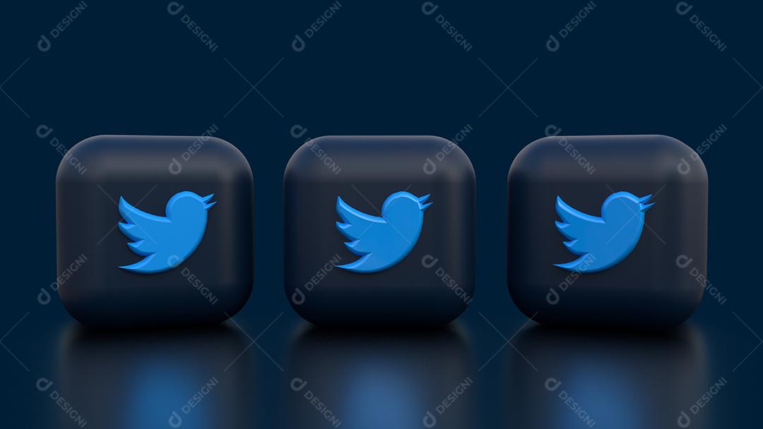 Ícones 3D Twitter para Composição PSD