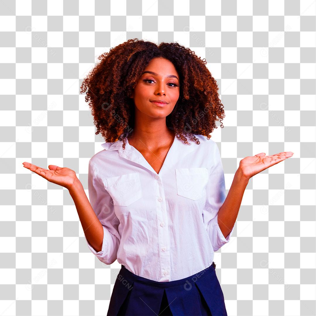 Mulher morena com expressão de dúvida