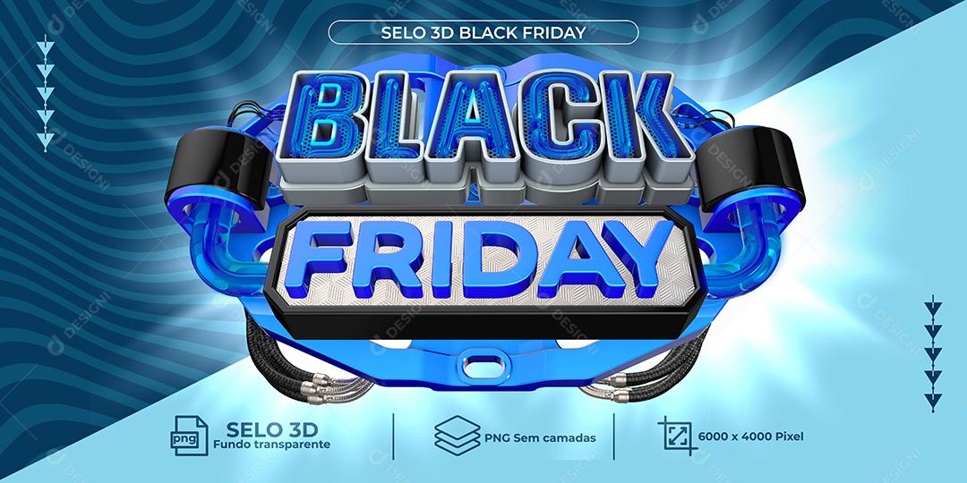 Black Friday Selo 3D Azul Para Composição PNG Transparente