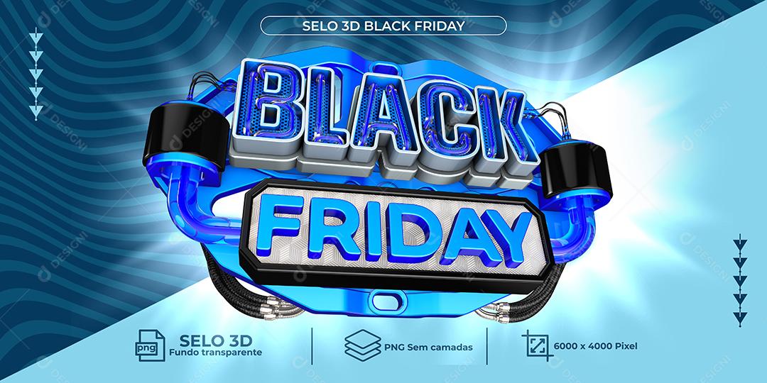 Black Friday Selo 3D Azul Para Composição PNG Transparente
