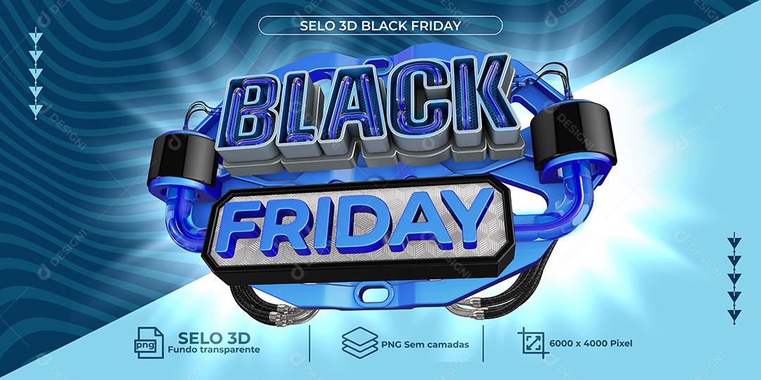 Black Friday Selo 3D Azul Para Composição PNG Transparente