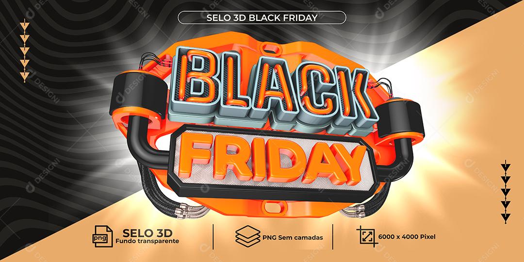 Black Friday Selo 3D Para Composição PNG Transparente