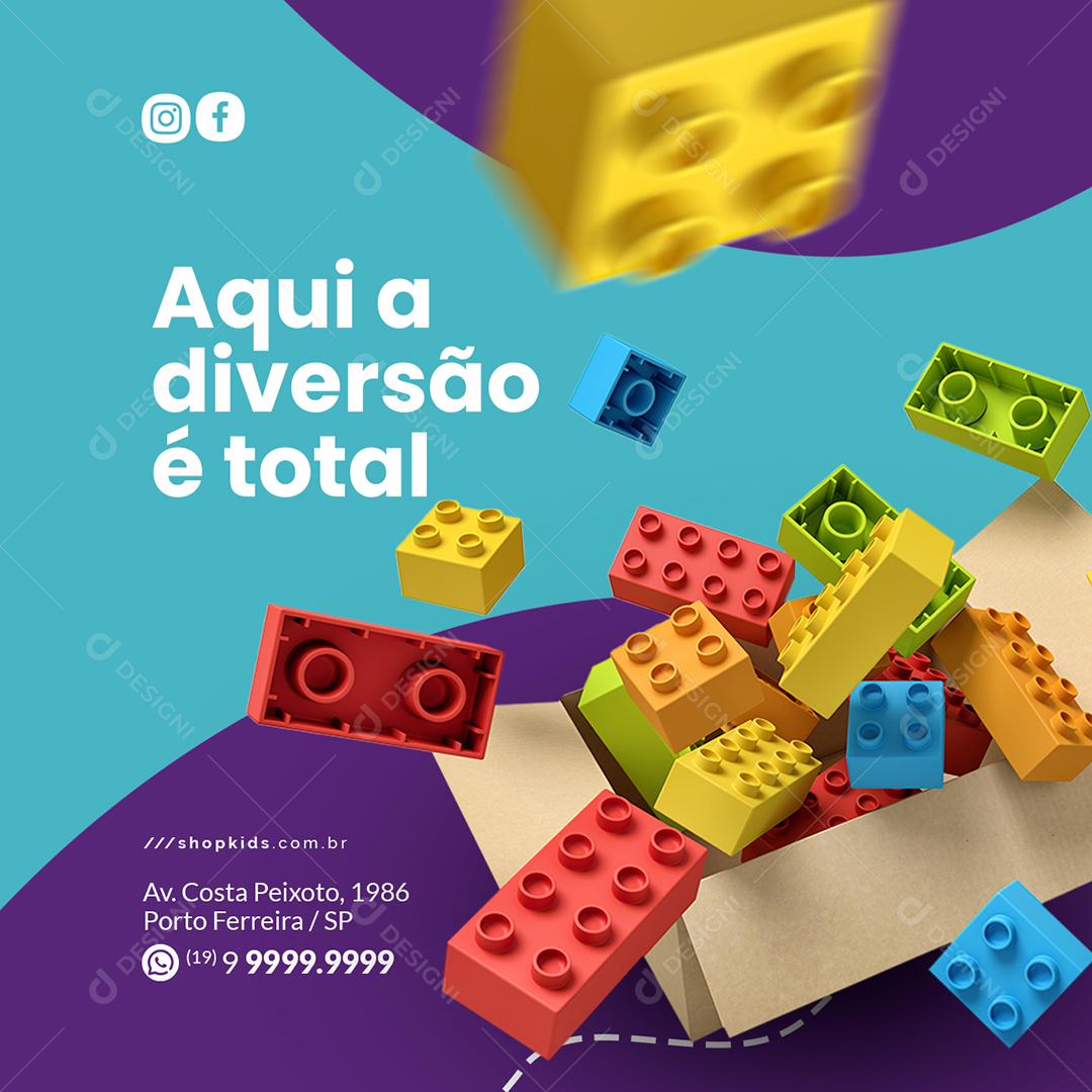 Social Media Aqui a Diversão é Total Moda Infantil PSD Editável