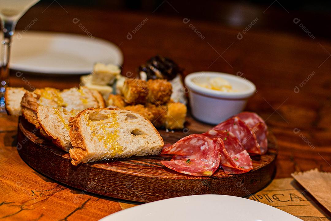 Round board with classic snacks