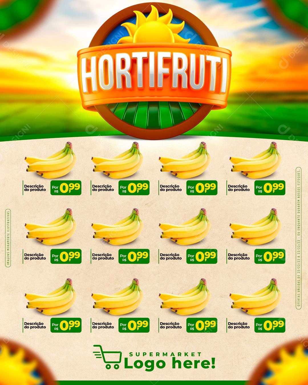 Social Media Encarte Hortifruti 12 Bananas Feiras Produtos PSD Editável