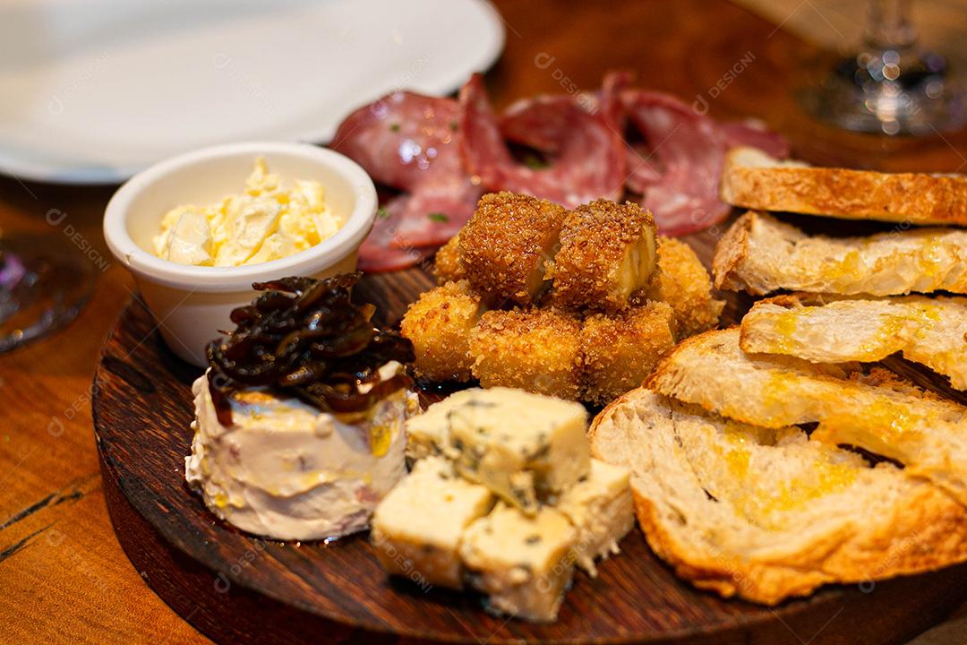 Round board with classic snacks