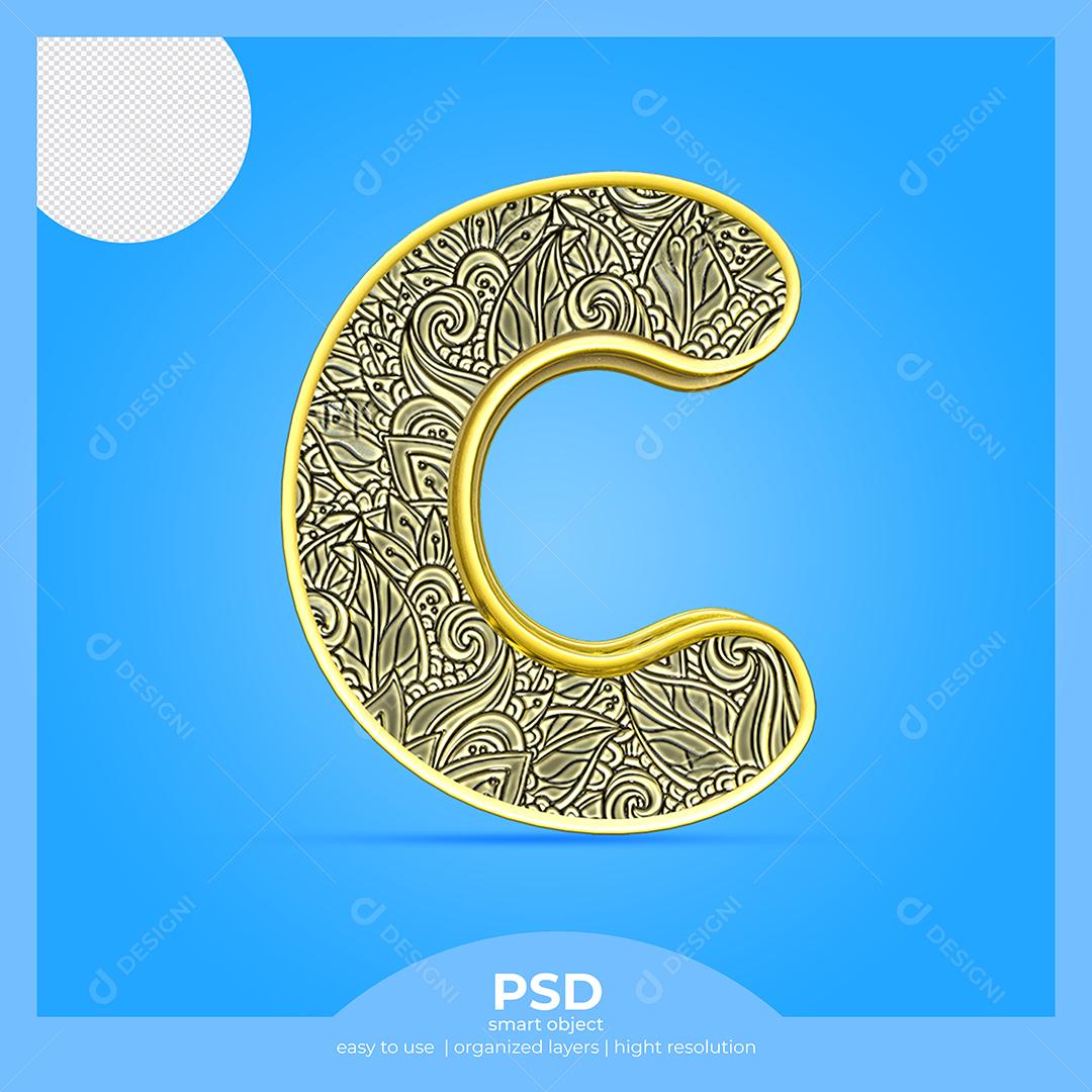 Letra C 3D Com Fonte Arte Elemento Para Composição PSD