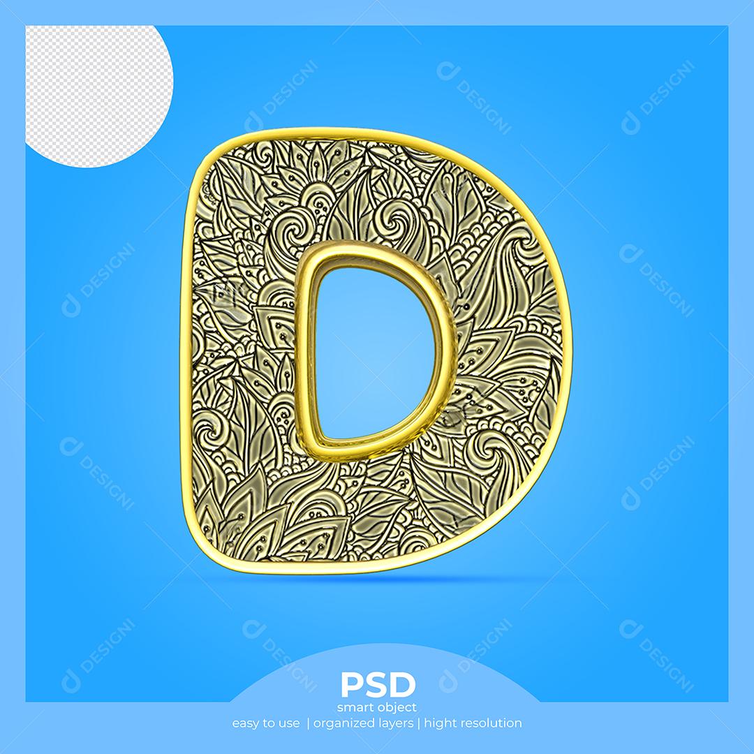 Letra D 3D Com Fonte Arte Elemento Para Composição PSD