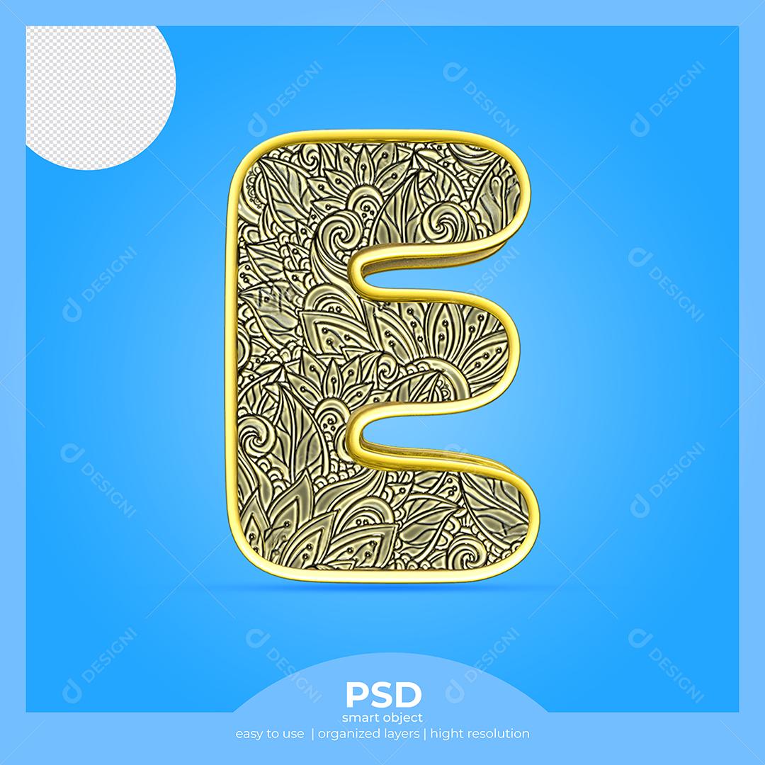 Letra E 3D Com Fonte Arte Elemento Para Composição PSD