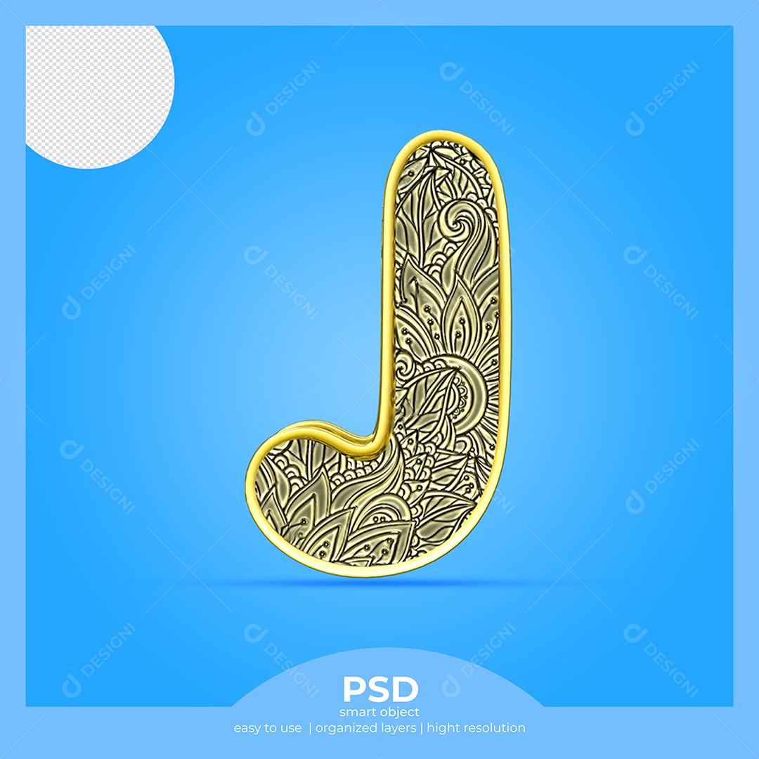 Letra J 3D Com Fonte Arte Elemento Para Composição PSD