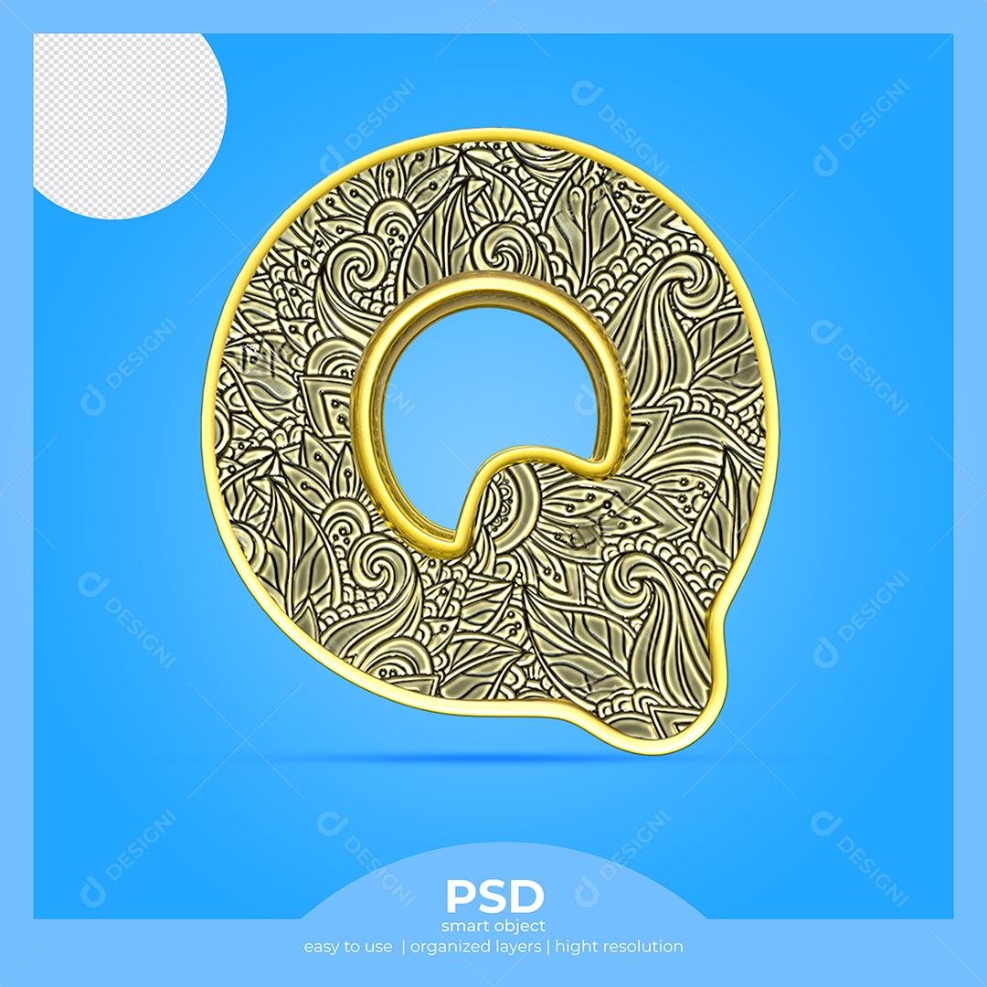 Letra Q 3D Com Fonte Arte Elemento Para Composição PSD