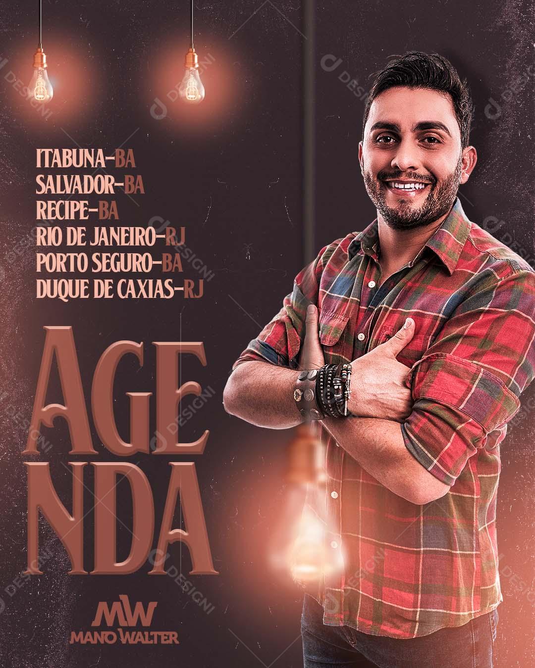 Flyer Agenda Semanal Mano Walter Cantor Sertanejo PSD Editável