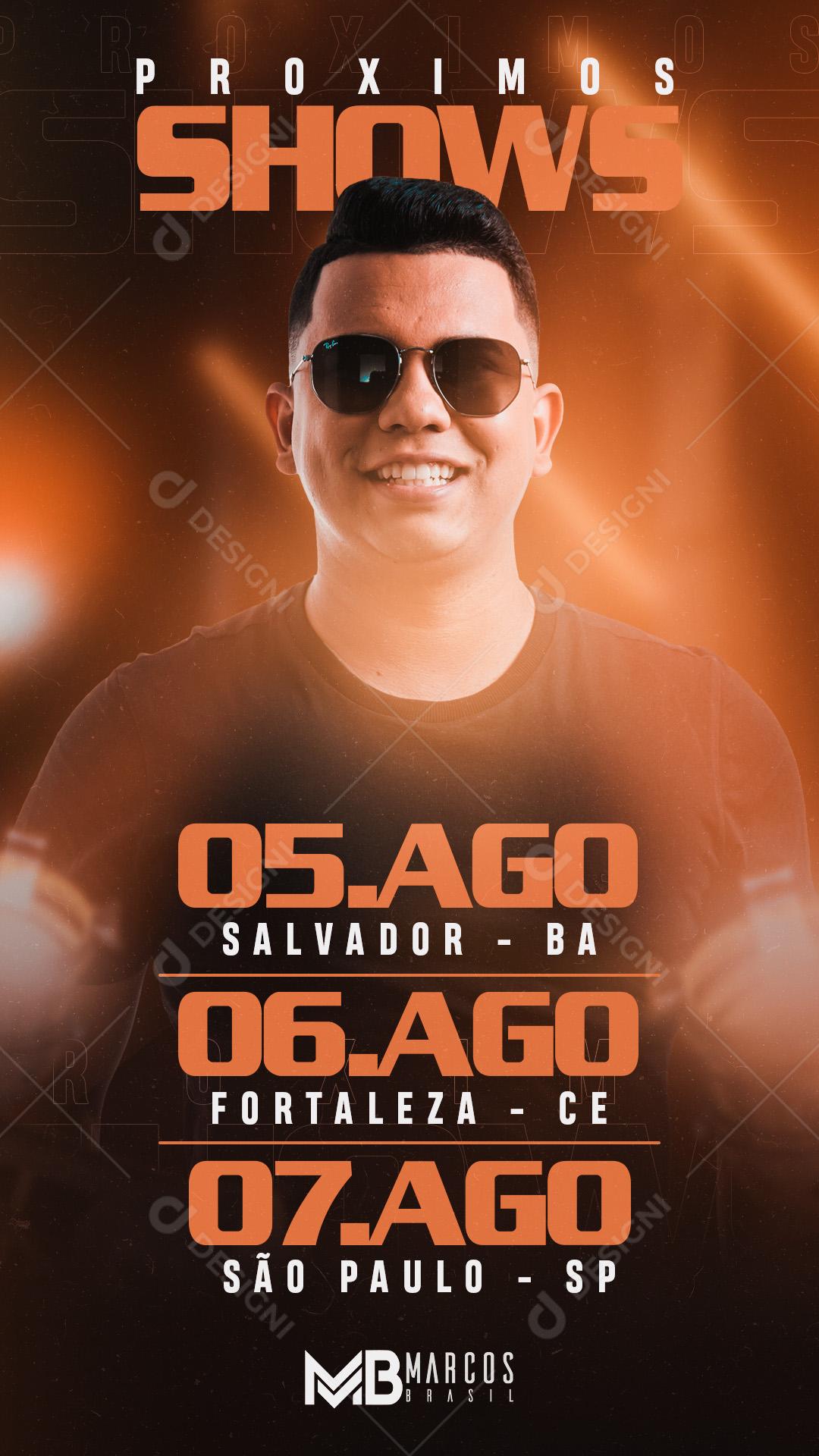 Flyer Agenda Próximos Shows Marcos Brasil PSD Editável