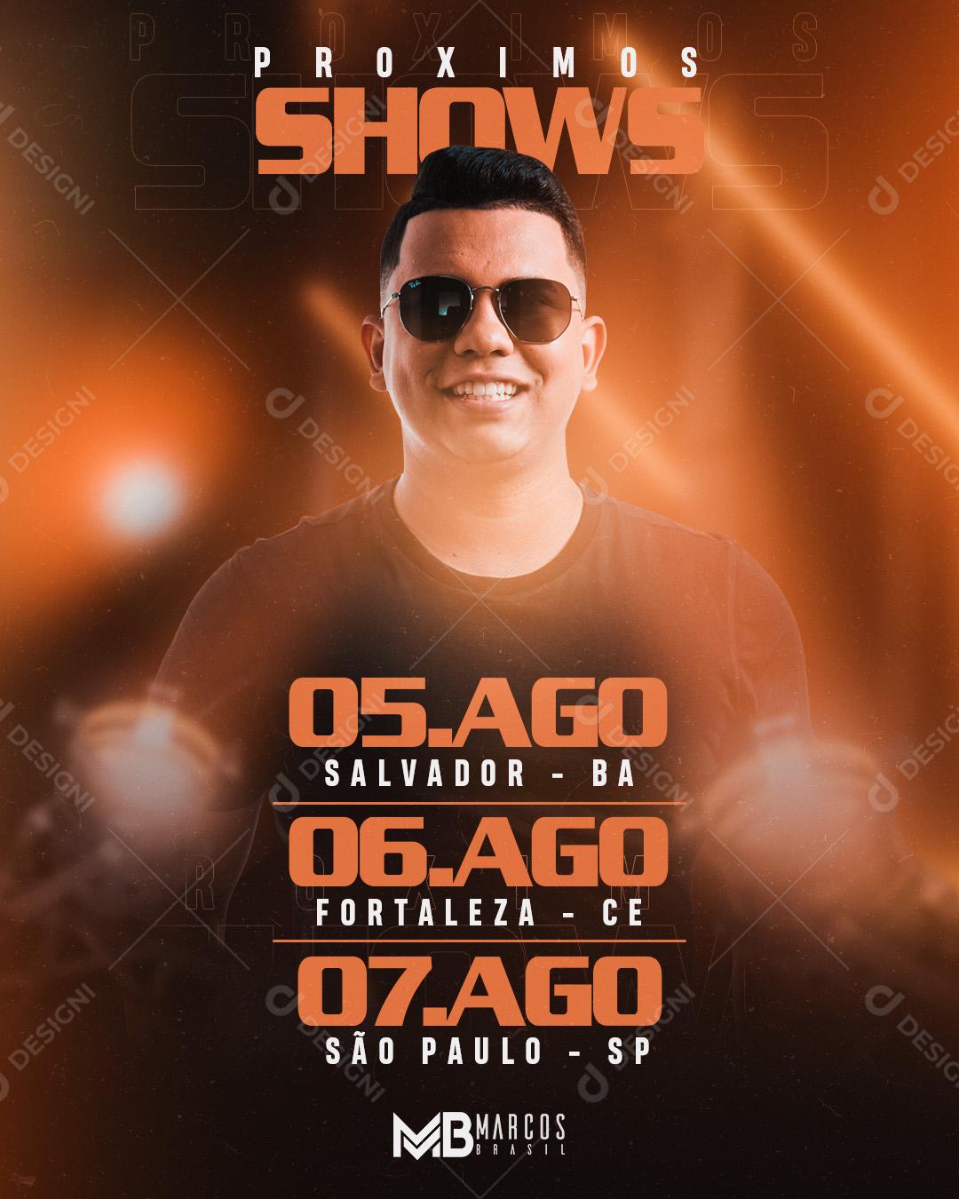 Flyer Agenda Próximos Shows Marcos Brasil PSD Editável