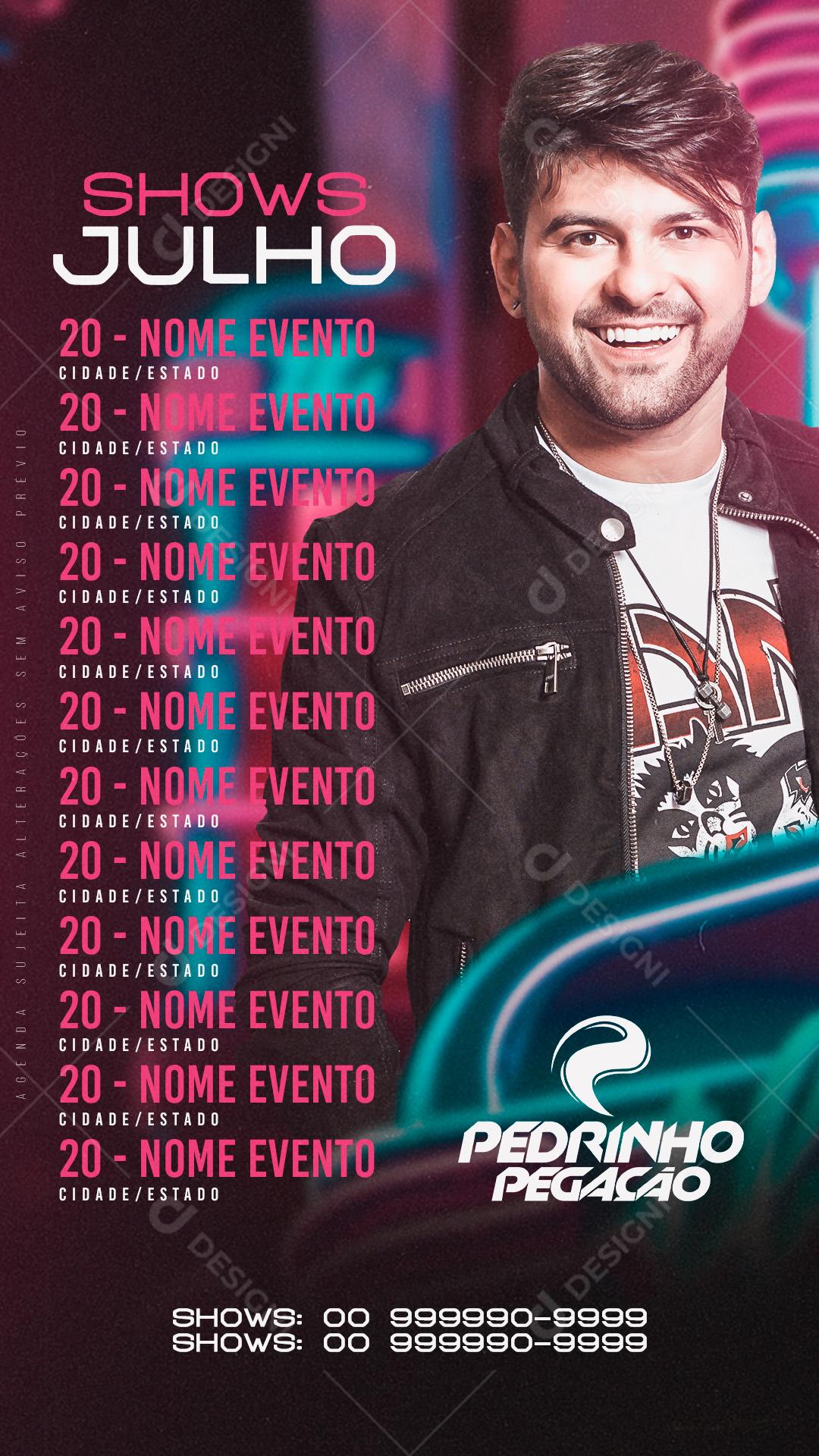 Flyer Story Agenda de Shows Pedrinho Pegação PSD Editável
