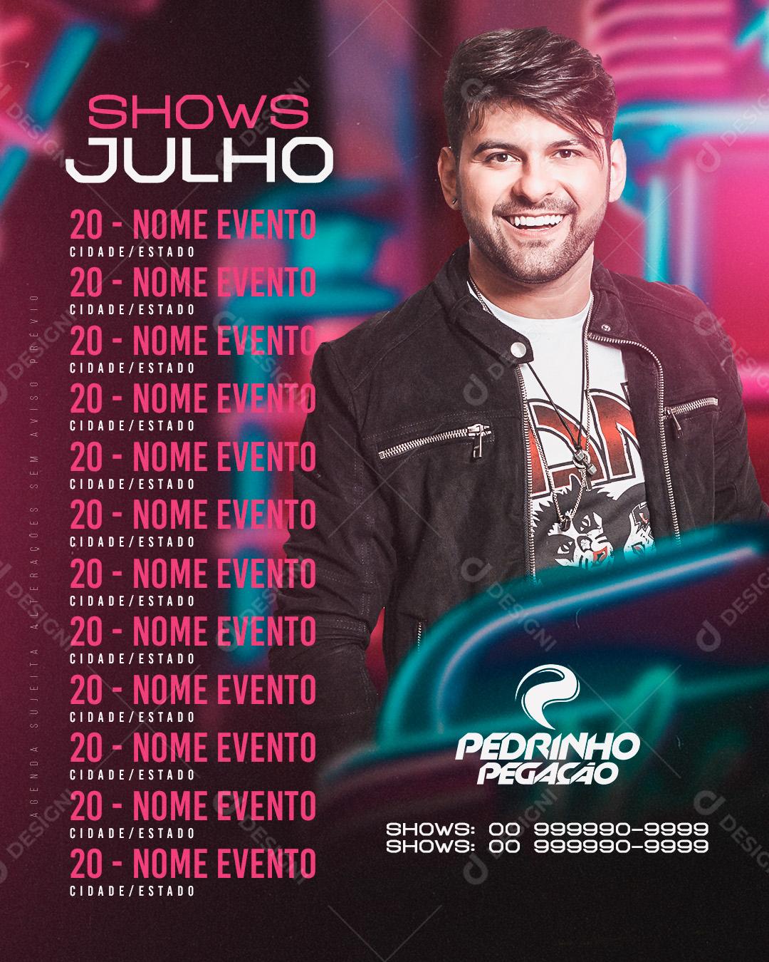 Flyer Story Agenda de Shows Pedrinho Pegação PSD Editável