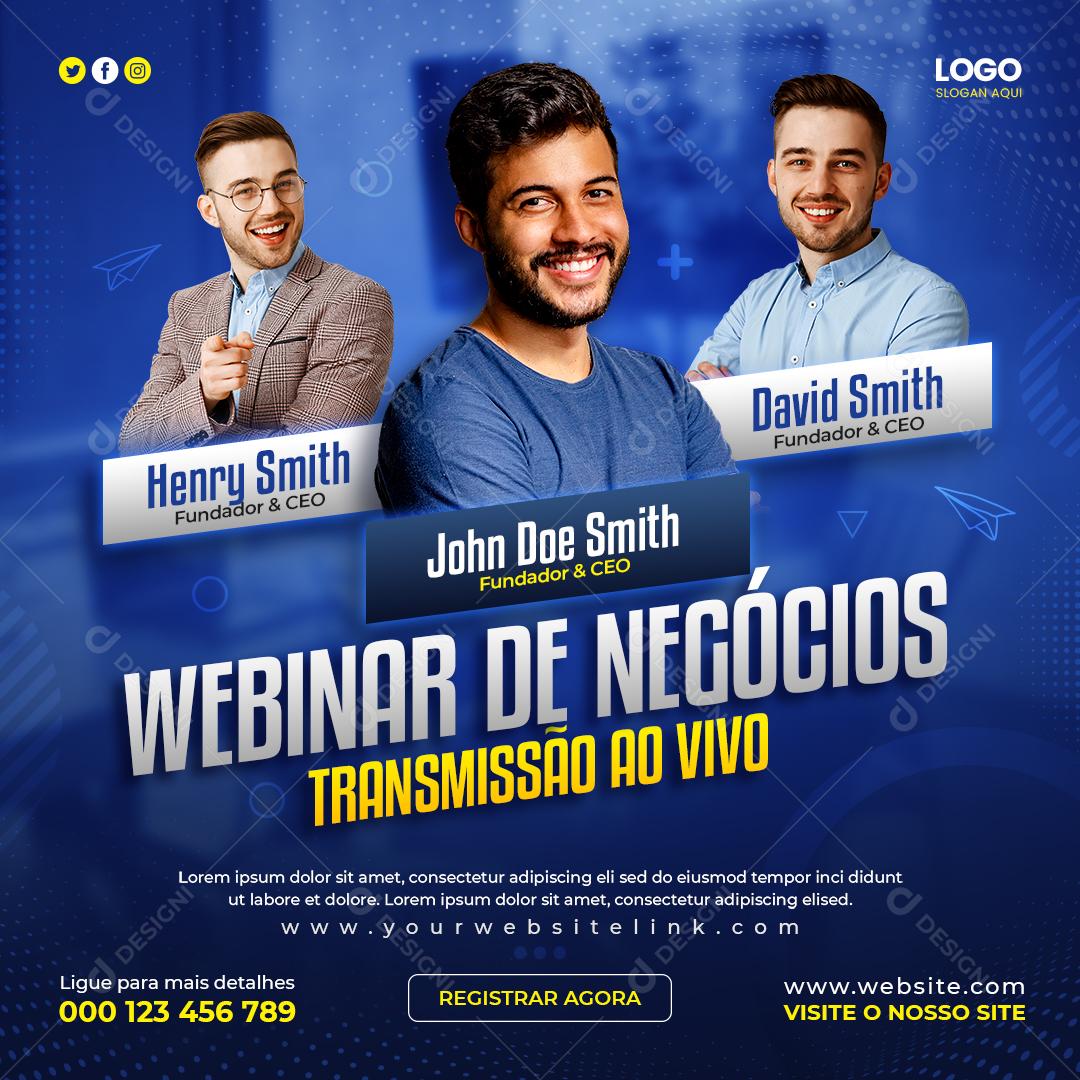 Social Media Webinar de negócios Ao Vivo Empregos PSD Editável