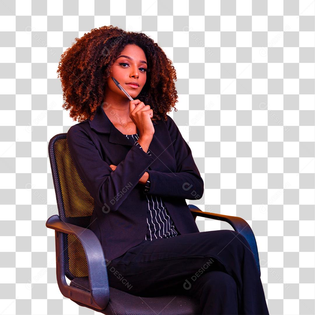 mulher de negócios segurando uma caneta pensativa