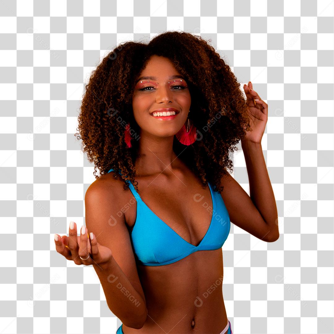 Linda garota afro com cabelo cacheado de biquíni
