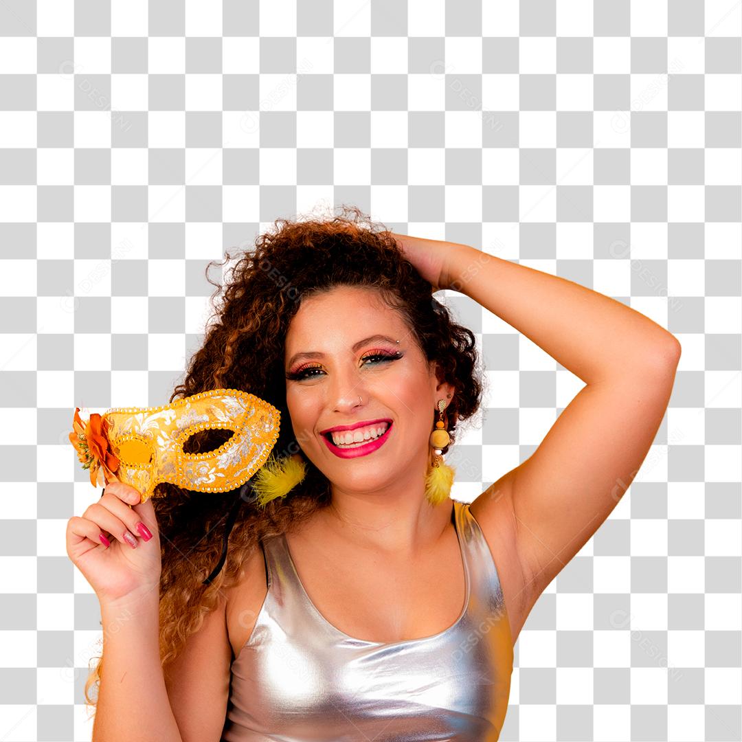 Linda mulher vestida para o carnaval usando mascara