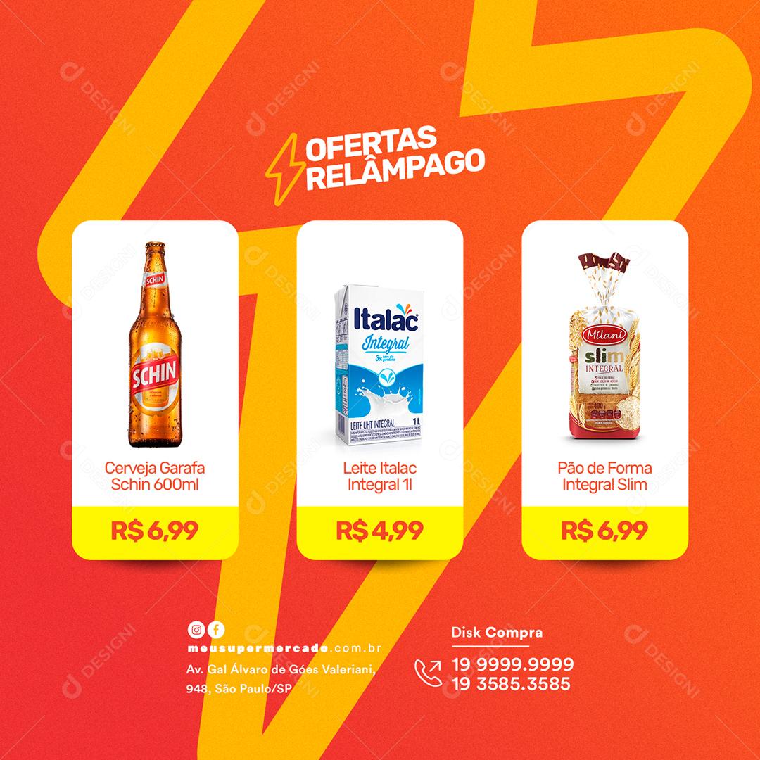 Social Media Ofertas Relâmpago Supermercado PSD Editável