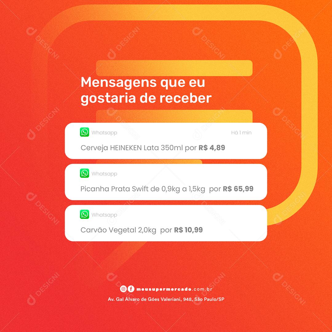 Supermercado Mensagens que eu Gostaria de Receber Social Media PSD Editável