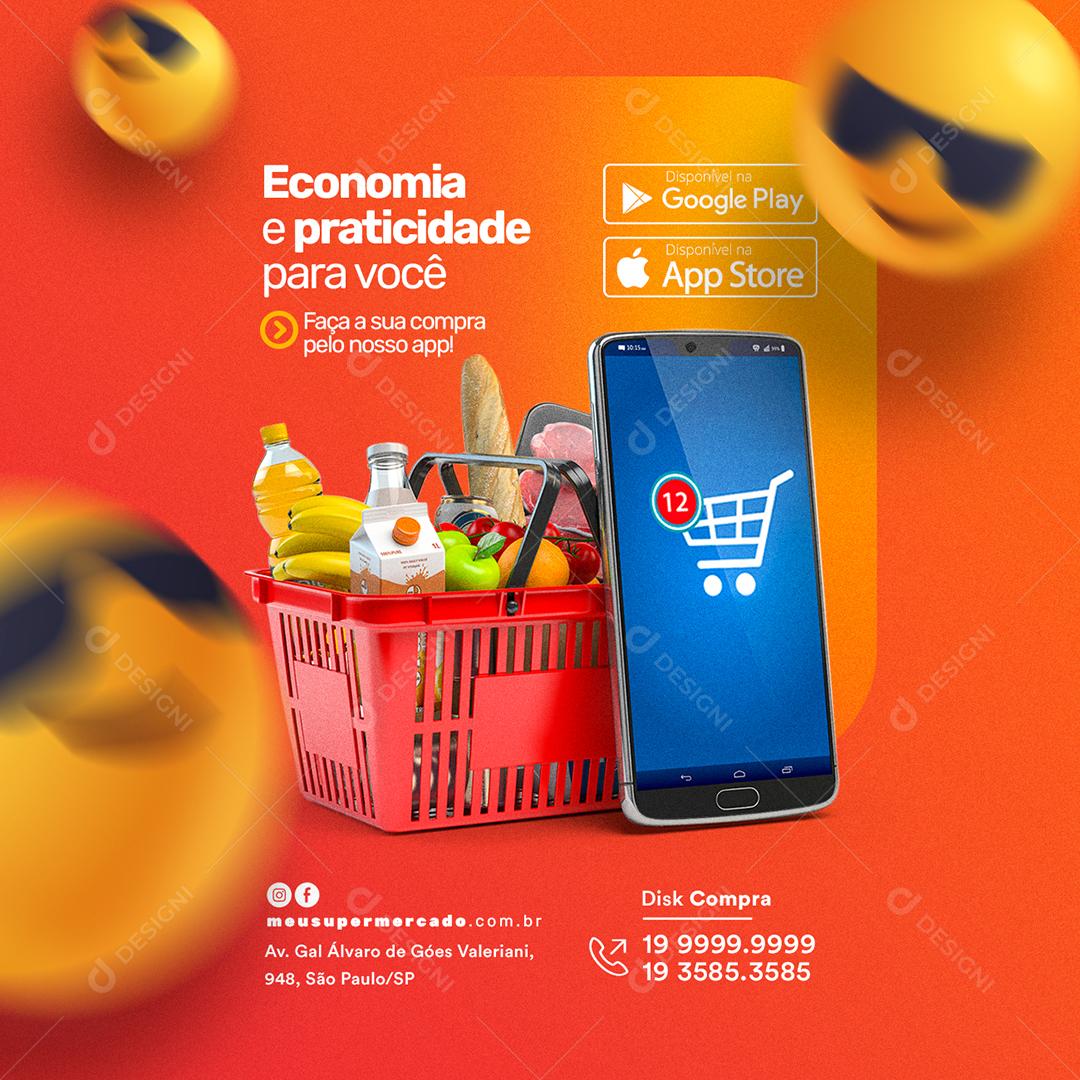 Social Media Economia e Praticidade para Você Supermercado PSD Editável
