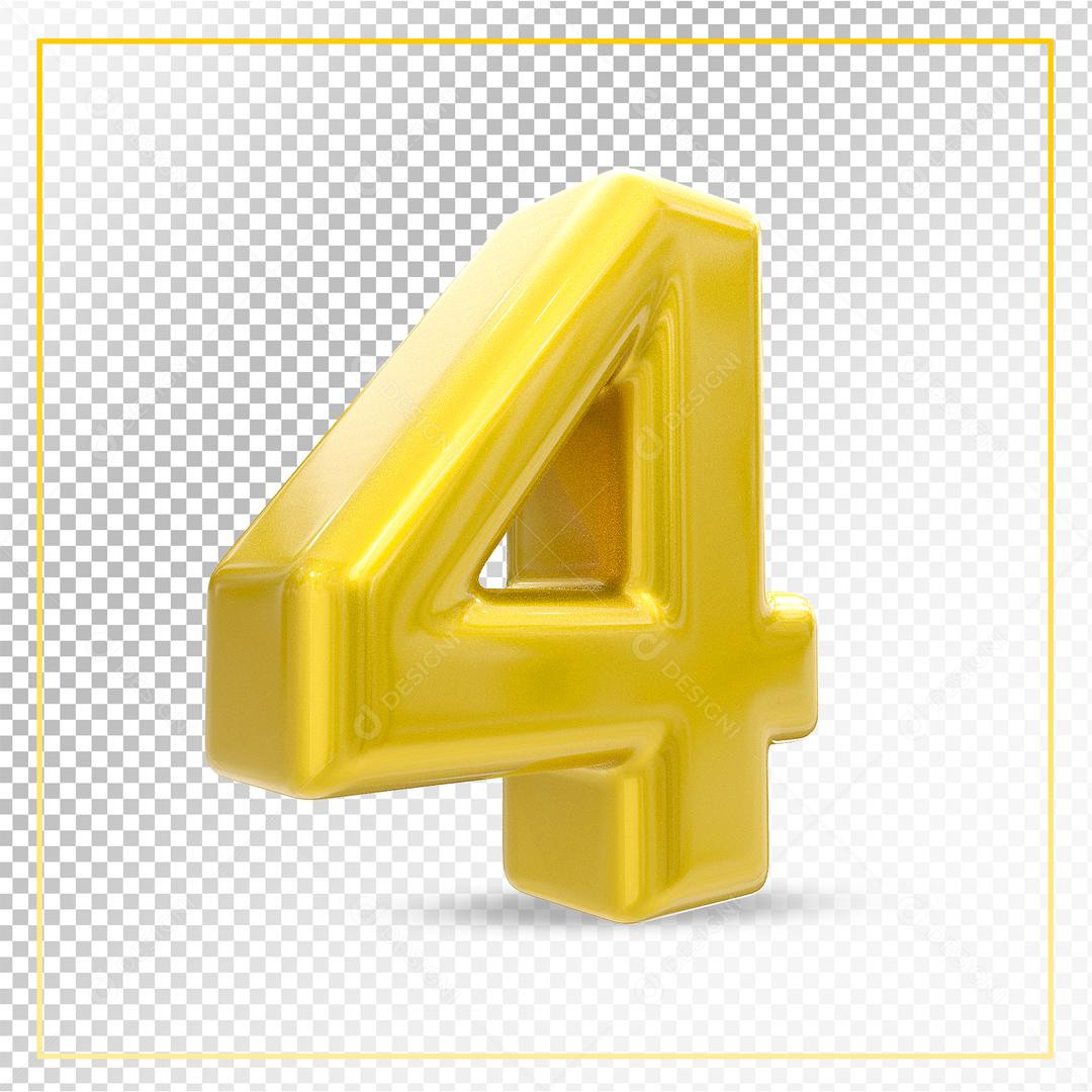 Número 4 Dourado 3D Para composição PSD