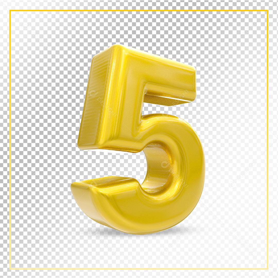 Número 5 Dourado 3D Para composição PSD