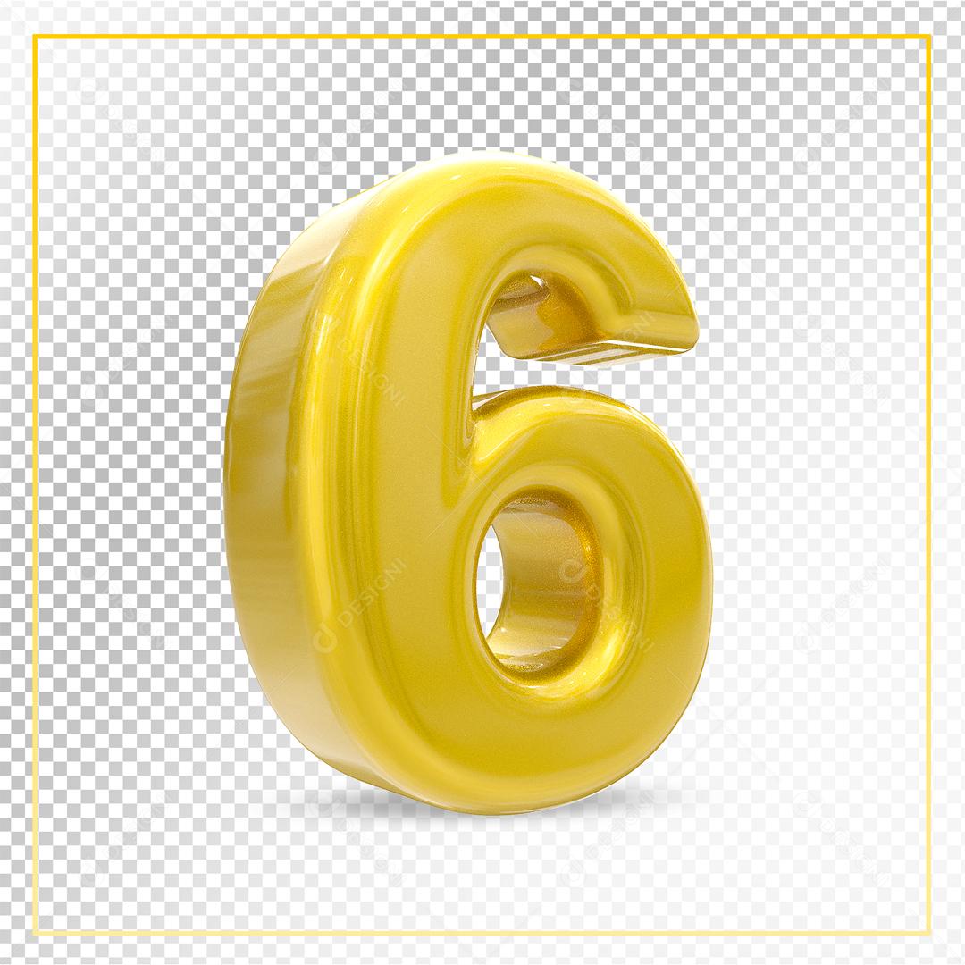 Número 6 Dourado 3D Para composição PSD