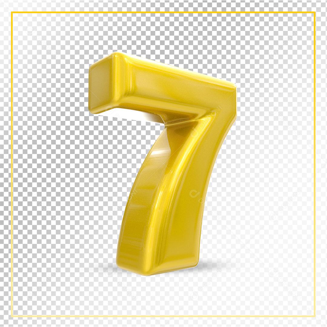 Número 7 Dourado 3D Para composição PSD