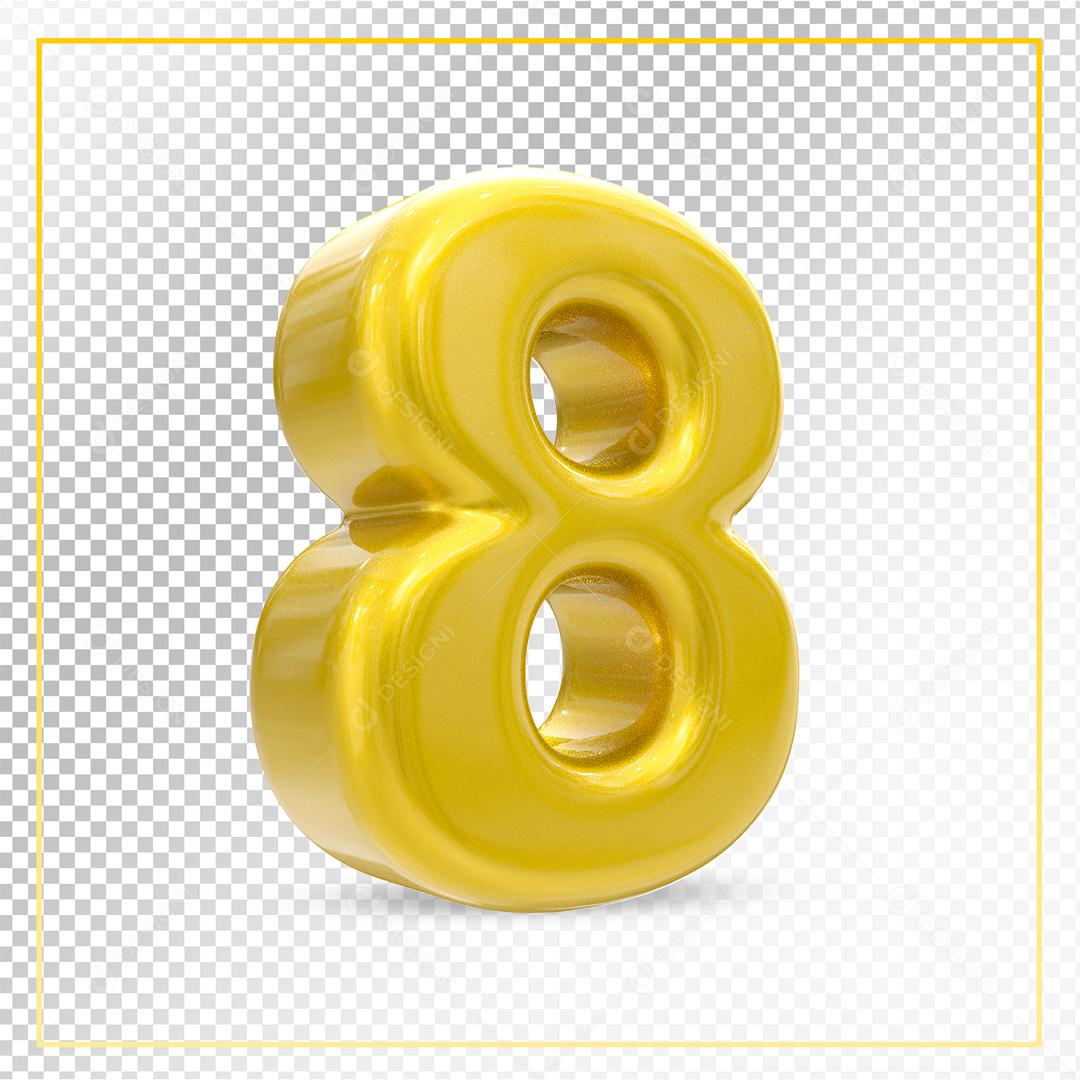 Número 8 Dourado 3D Para composição PSD