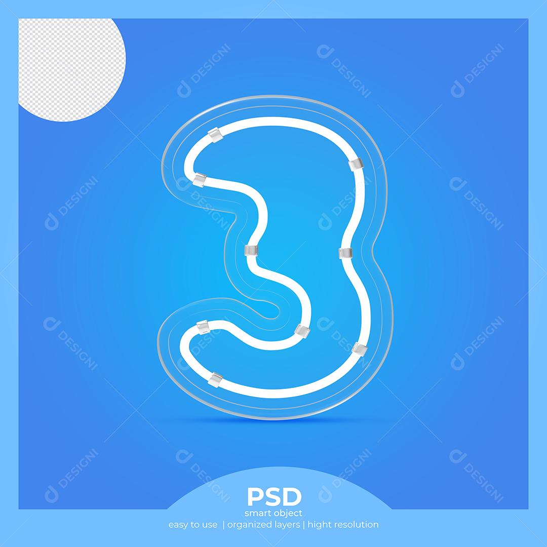 Número 3D 3 com Fonte de Vidro Elemento Para composição PSD
