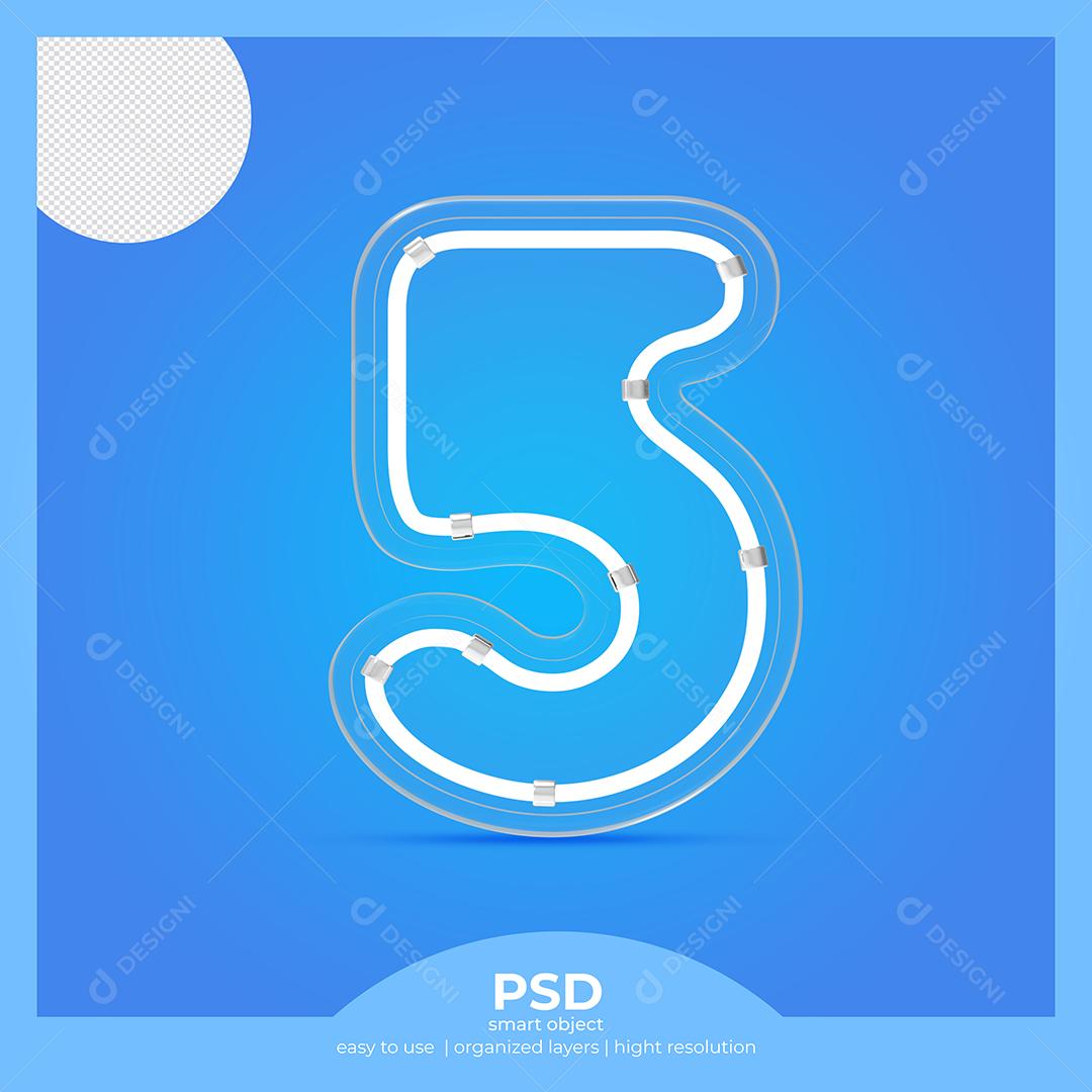 Número 3D 5 com Fonte de Vidro Elemento Para composição PSD