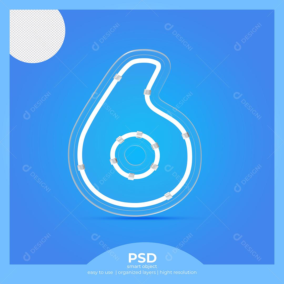 Número 3D 6 com Fonte de Vidro Elemento Para composição PSD